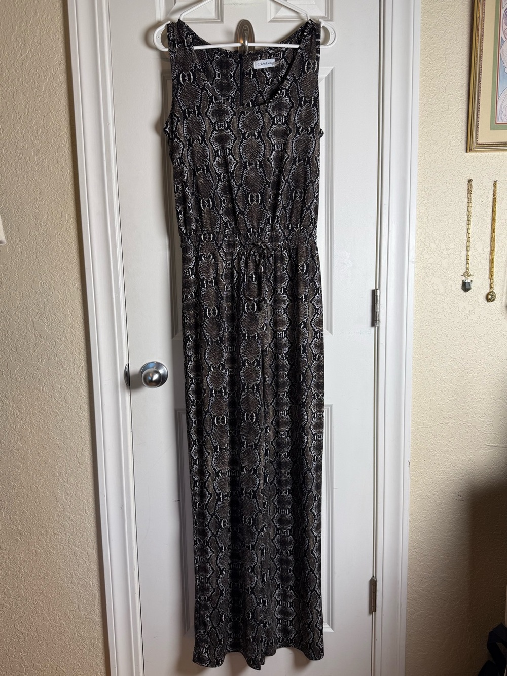 Calvin Klein Black & Gray Snake-Print Sleeveless Jumpsuit